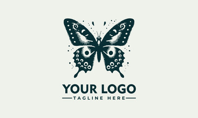 Illustration of butterfly with decorative ink splatter wings and fine dot texture in symmetrical artistic style. Nature concept
