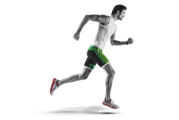 Sports black and white background. Runner on the start. Isolated scene.