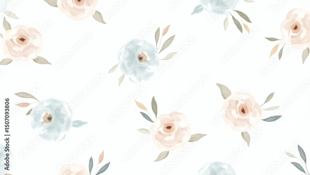 Aufkleber watercolor floral arrangement creating a soft and elegant feel. delicate roses, in pastel shades, ar