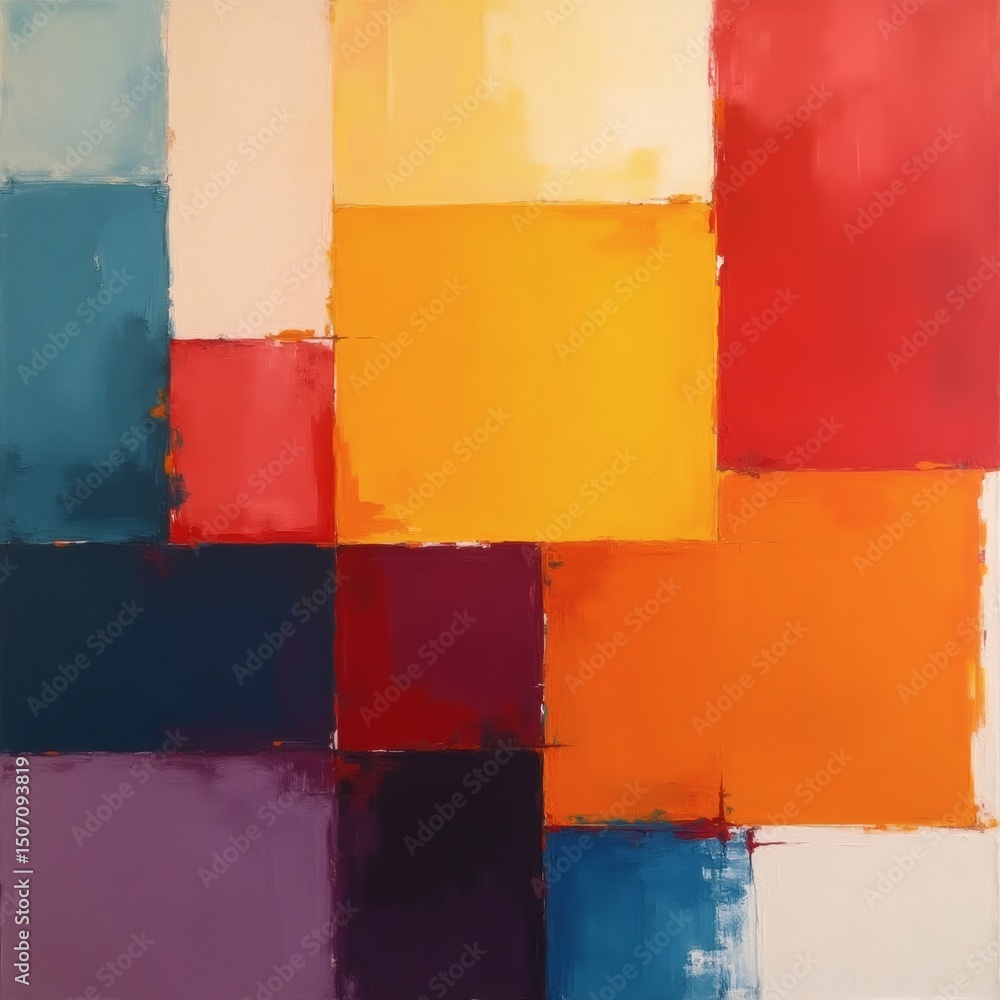 Poster vibrant abstract artwork with a colorful design featuring geometric shapes. This artistic composition showcases various color palettes, creating a visually captivating experience.