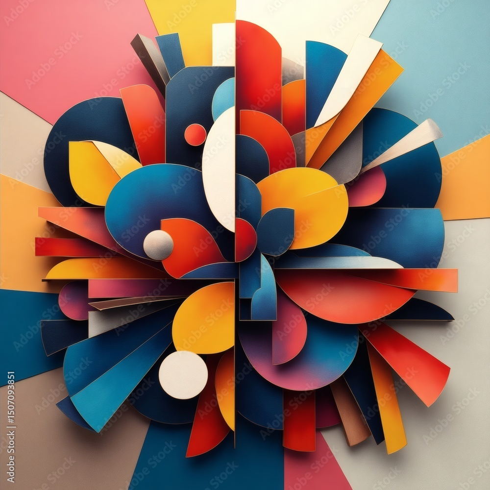 Poster abstract colorful geometric shapes design, art of shapes with vibrant hues and dynamic arrangements