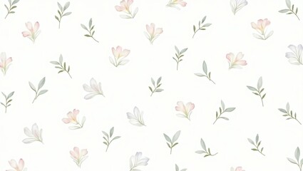 Fototapeta premium delicate floral pattern featuring scattered flowers and leaves in a watercolor style, evoking a sense of freshness and elegance