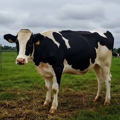 Holstein friesian cow in a green pasture