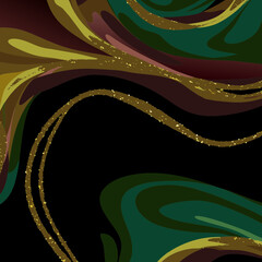 Abstract liquid acrylic painting with gold veins on black, elegant marbled watercolor texture for modern digital use.