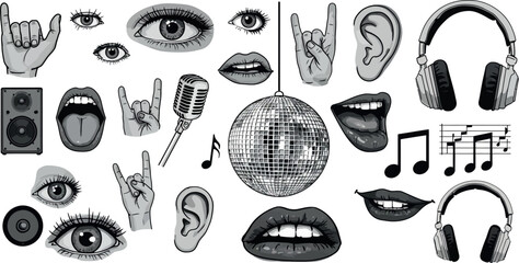 Music and expression icons for creative design projects. Vector illustration