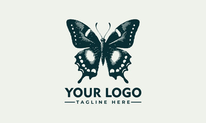 Illustration of butterfly with decorative ink splatter wings and fine dot texture in symmetrical artistic style. Nature concept
