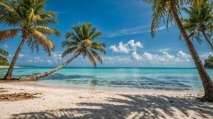 Fototapeta premium Tropical Beach with White Sand and Palm Trees