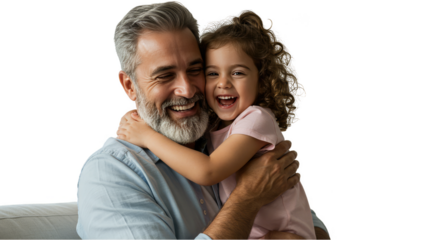 Portrait of Grandfather Hugging Grandchild with Happiness Tenderness
