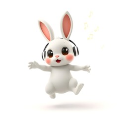 Fototapeta premium A Bunny Tossing Glowing Earbuds into the Air to Release Music