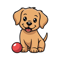 Puppy with Red Ball – A cute cartoon dog playing with a red ball