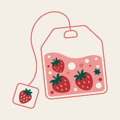 Strawberry Tea Bag Cute Illustration