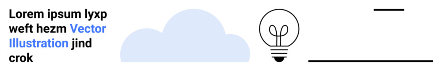 Cloud with simple lightbulb, placeholder text, and clean line accents. Ideal for creativity, innovation, ideas, minimalism, online design, technology concepts simple landing page