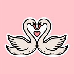 Romantic Swans Forming Heart with Love Symbol