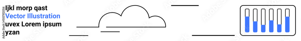 Poster cloud silhouette with connection lines leading to a server block featuring data bars. ideal for clou