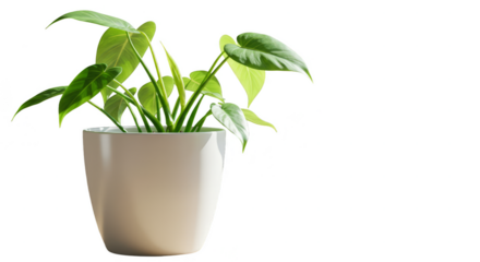 Potted Philodendron Plant Green Leaves Transparent Background in White Pot