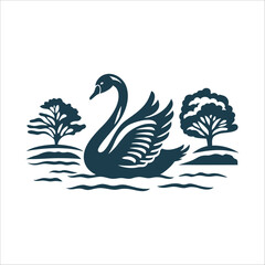 Fototapeta premium Stylized Black Swan Illustration with Trees