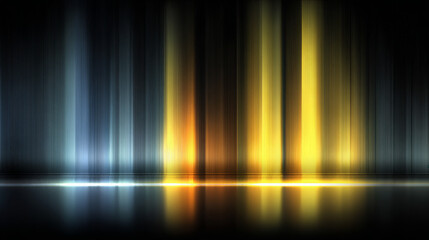 Vertical Glowing Light Beams With Reflections on Dark Background