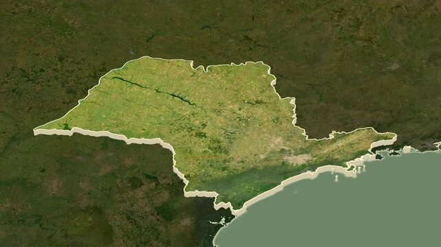Sao Paulo - state of Brazil, extruded. Satellite map