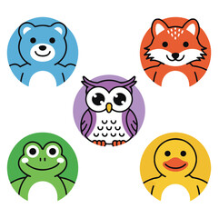 Playful Cartoon Faces – A set of colorful animal and emoji-like characters.