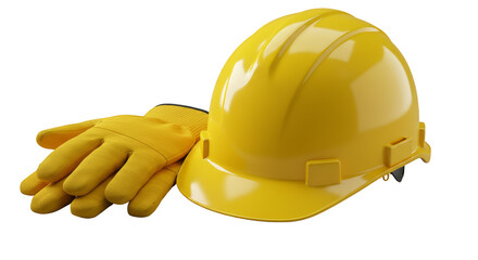 Realistic 3D Render of Yellow Hard Hat and Glove for Safety Work Gear