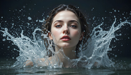 young woman shower in the river | Beautiful Woman Enjoying Winter Rain |  Fusion of Cold Beauty and Exotic Jungle Waters | Fashion Model Relaxing Under Waterfall