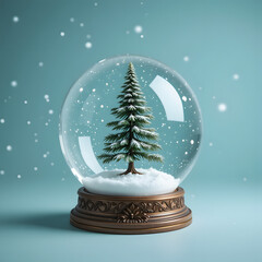 christmas tree with snow in the glass | Minimalist Christmas Decoration Elements | Snowy Tree and Festive Celebration Scene | Festive Christmas Tree with Ornaments in Winter Wonderland
