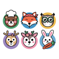 Fototapeta premium Cute Animal Round Faces – Bunny, Fox, and Friends