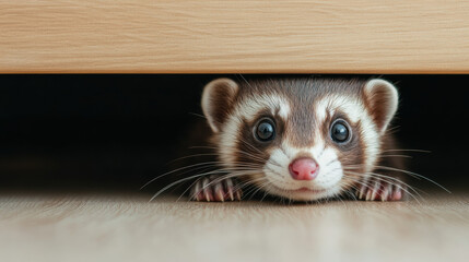 Ferret hiding under a desk like it s avoiding work