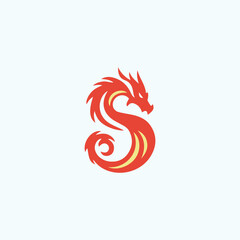 Dragon Shaped S Logo Vector, Mythical Asian Creature Logo for Esports, Tattoo, Cultural Design Chinese Style Symbol for Branding, Gaming, or Martial Arts