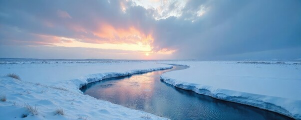 Vast, snow-covered Siberian plains stretch to the horizon under a dramatic winter sky Frozen rivers wind through the untouched landscape, a breathtaking display of raw, natural beauty , cold, nature