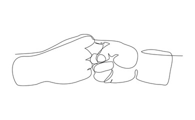 Continuous line drawing of arm hands fist bump. vector illustration relationship friendship teamwork sketch editable stroke