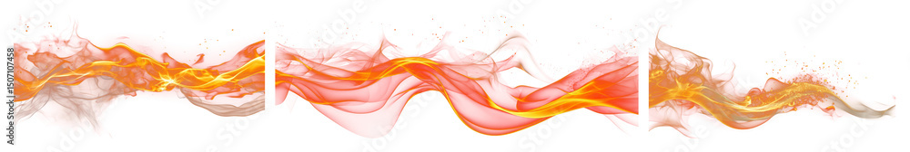 Poster png dynamic fiery abstract waves, element set on transparent background