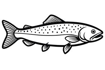 Black and White Line Art Illustration of a Spotted Fish with Fins and Tail
