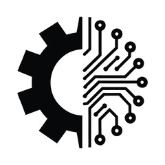 Technology Integration Icon – Gear and Circuit Board Fusion Representing AI, Automation, Industry 4.0, Machine Learning, and Digital Innovation