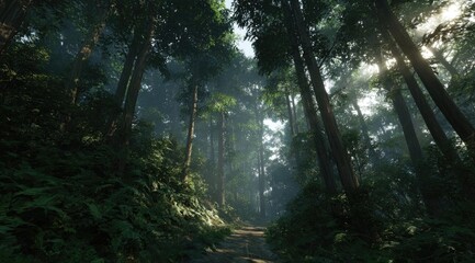 Obraz premium sun rays in the forest