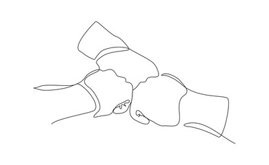 Continuous line drawing of arm hands fist bump. vector illustration relationship friendship teamwork sketch editable stroke