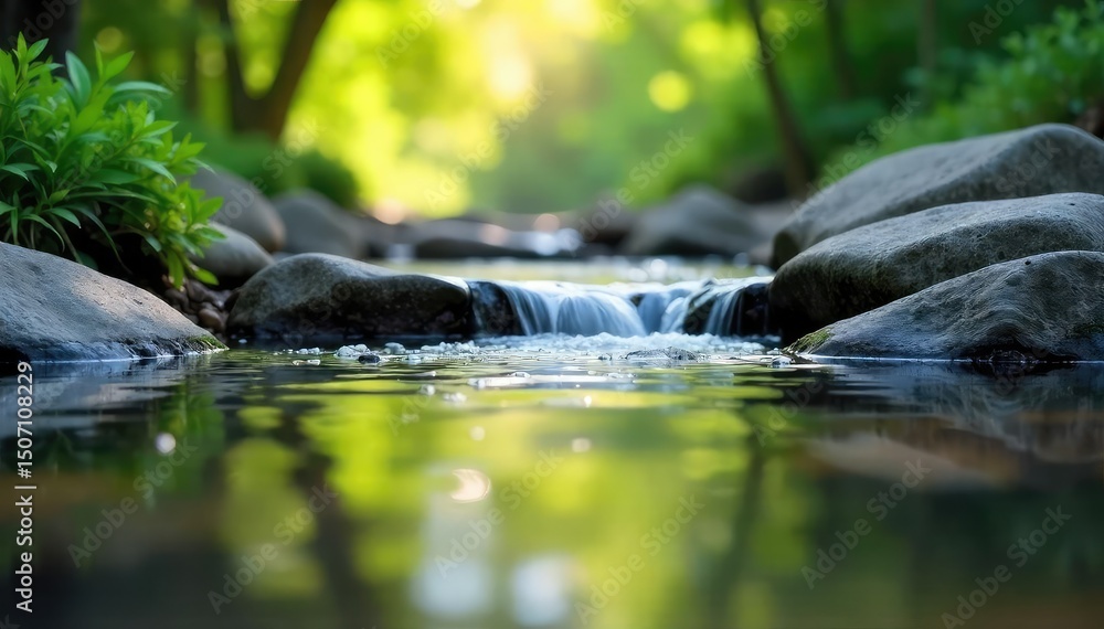 Canvas Prints serene spring water flows gently over smooth stones, creating a tranquil and peaceful atmosphere the