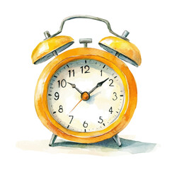 My Watercolor illustration, orange alarm clock painting illustration isolated on a white background, illustration, AI painting design, vector illustration set, eps format