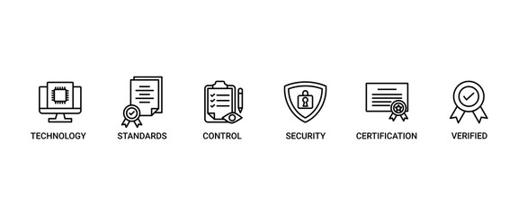 ISO27001 banner web icon set vector illustration concept for information security management system (ISMS) with an icon of technology, standards, control, security, certification, and verified