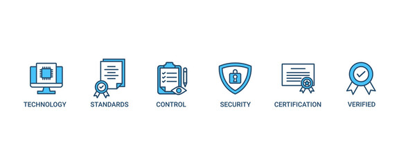 ISO27001 banner web icon set vector illustration concept for information security management system (ISMS) with an icon of technology, standards, control, security, certification, and verified
