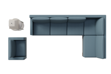 A stylish, light-blue sectional sofa with a matching armchair and side table, perfect for modern living spaces.  The set offers ample seating and a cohesive design