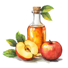 My Watercolor illustration, illustration apple cider vinegar painting illustration isolated on a white background, illustration, AI painting design, vector illustration set, eps format