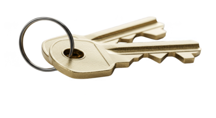 Realistic Image of Two Gold Keys with Metal Ring on Transparent Background