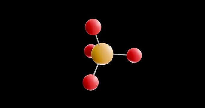 Phosphate molecule, rotating 3D model of anion, looped video on a black background

