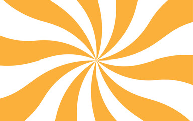 Abstract high energy background featuring a radial burst pattern with alternating curved rays. Smooth, wavy orange rays spiraling rays form symmetrical, hypnotic effect with a sunburst or pinwheel 