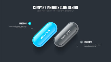 Professional Growth Two Element Infographic Slideshow Design. Company Forecast 2 Step Diagram Frame Layout. Visual Plan Slide Template Vector Illustration.