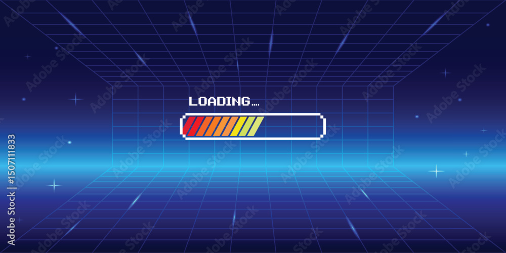Poster loading. pixel art. 8 bit. retro game. for game assets in vector illustrations. retro futurism sci-f