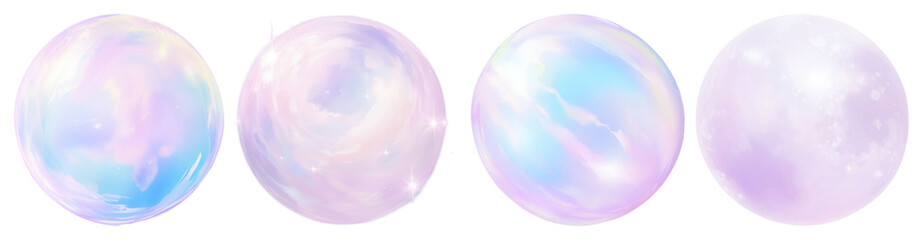 PNG Ethereal pastel iridescent spheres, element set on transparent background