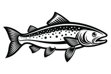Graphic Illustration of a Spotted Trout Fish With Detailed Fin and Tail Markings
