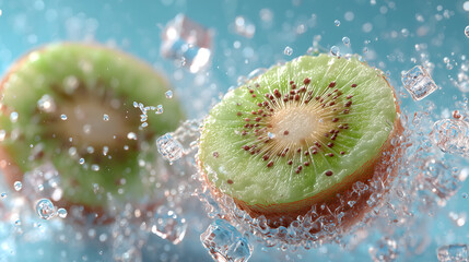 Fresh Kiwi Slice Water Splash with Ice
